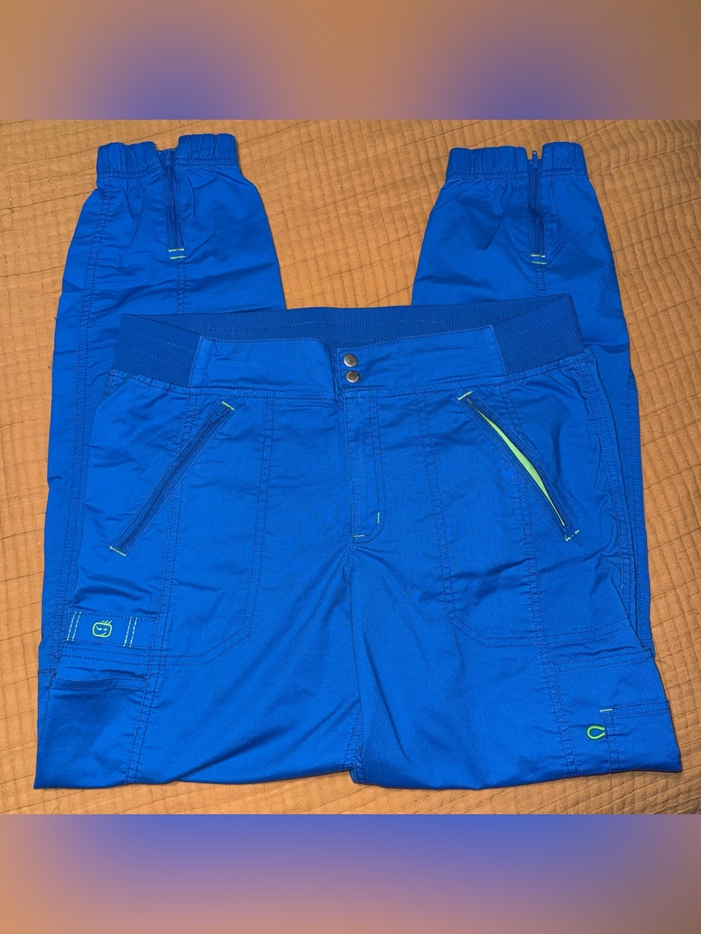 WonderWink Royal Blue Track Jogger Pants with Lime Accent Scrub Pants Regular